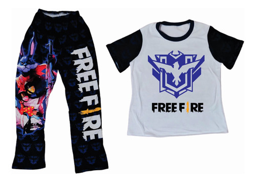 Pijamas Conjunto Free Fire Juego Niños Logo Heroico Azul 