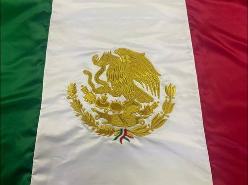 Bandera De México Bordada Oro De 90x1.58 Doble Tela