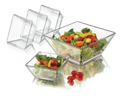 5 Plato Tazón Cuadrado Sopero Vidrio 14 Cm X 6.3 Cm Crisa