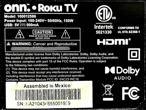Tarjeta T-con Onn 100012586 55t32-c0f Ctrl Bd (Usado)
