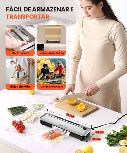Seladora A Vácuo 6 Em 1 75kpa Com Cortador E 10 Sacos 127v