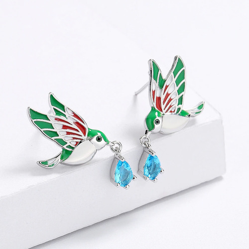 Aretes De Colibrí Tipo Broquel Chapado En Plata Ley 925 Con