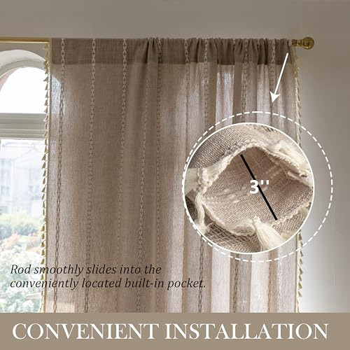 Cortinas Bohemias Bordadas De Lino 2 Paneles 84