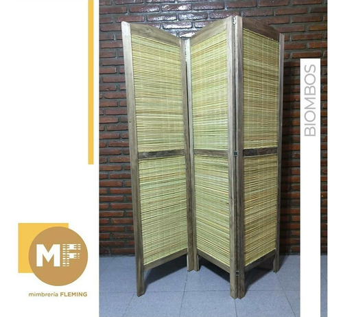 Imagen 1 de 2 de Biombo De Madera Y Junco X 3 Hojas (marco Pintado Oscuro)