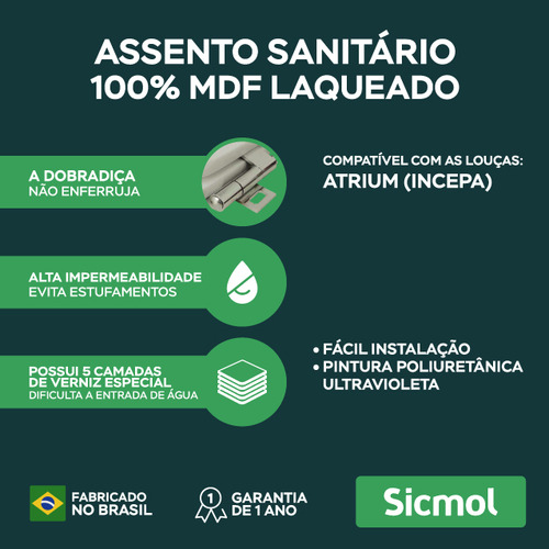 Assento Sanitário Atrium Mogno Para Bacia Incepa Em Mdf Laqueado