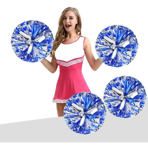 6 Piezas Pompones Porristas Para Animar Danza Deportiva Azul Color 6pcs