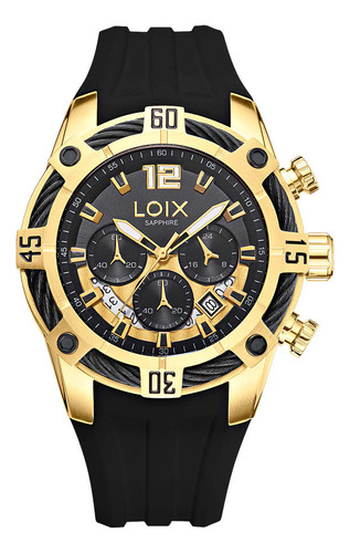 Reloj Loix Hombre La2146-1 Negro Con Dorado, Tablero Bicolor
