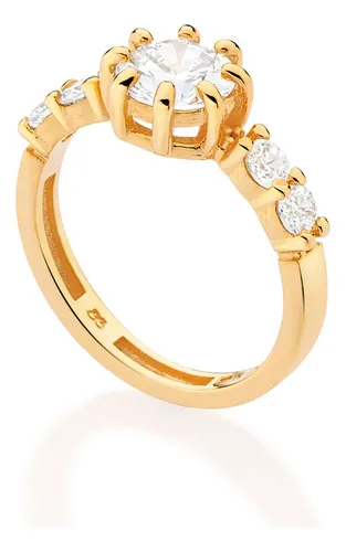 comprar Anel Rommanel Solitário Noivado Fol Ouro C\u002F Zircônias 513417
