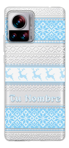 Funda Para Motorola Ugly Sweater Azul Navideño Con Tu Nombre