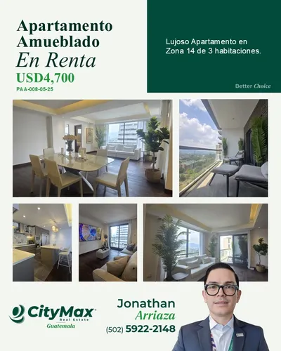 Espectacular Apartamento Amueblado En Renta Zona 14