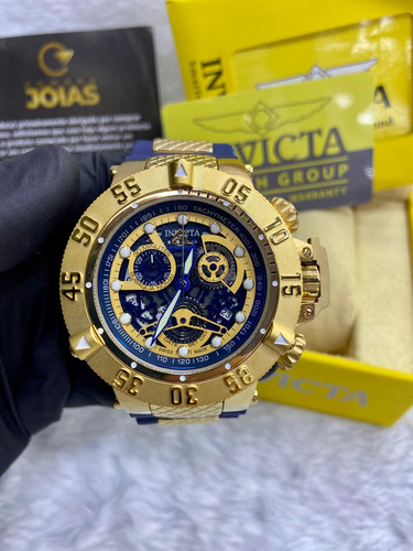 Relógio Subaqua Skeleton Noma 3 18527 Banhado Ouro Completo