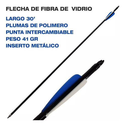 Imagen 2 de 10 de Flecha Fibra De Vidrio 32'' Black - Arco Compuesto O Recurvo