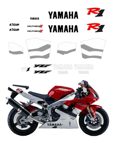 Kit Adesivos Moto Compatível Yamaha R1 1999 Branca Vermelha Cor Preto/vermelho