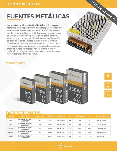 Fuente Switching Metalica 12v 10a Con Bornera Led Cctv