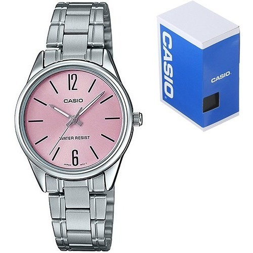 Reloj Casio Mujer Modelo Ltp-v005d-4budf /relojería Violeta Color De La Correa Plateado