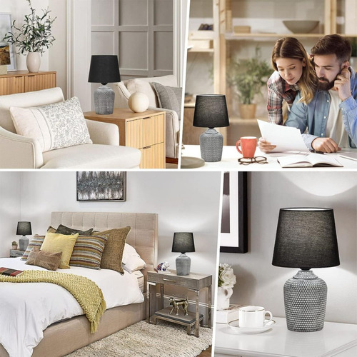 Imagen 4 de 5 de Lampara De Mesita De Noche Decorativa Con Caperuza Color De La Estructura Gris