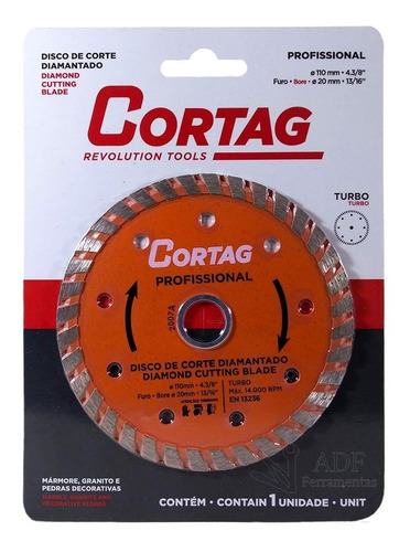 Disco De Corte Diamantado Turbo 110 Mm Profissional Cortag