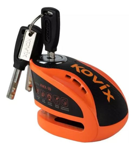 Candado Disco Moto Kovix Knx10 Alarma 120db 10mm Naranja