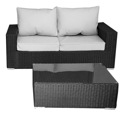 Sillón Dos Cuerpos De Rattan Sintético Y Mesa Ratona .