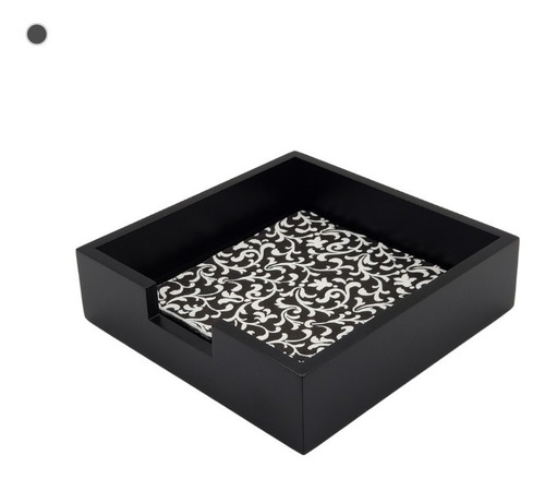 Porta Guardanapos Preto Grande Quadrado Mdf Laca Luxo 