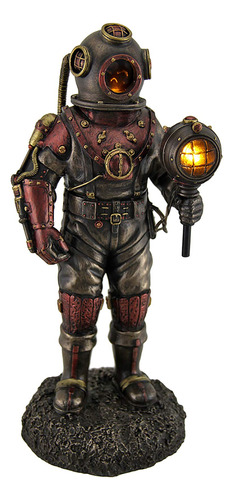 Lighted Steampunk Esqueleto Traje Buceo Estatua