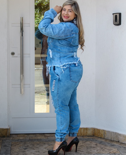 Imagem 2 de 3 de Calça Jeans Jogger Plus Size Moda Feminina C Lycra Elastico