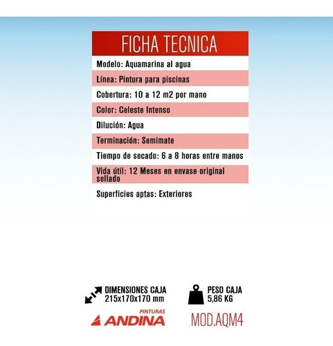 Imagen 2 de 5 de 4 Pinturas Para Piletas Al Agua 4 Litros Andina Aquamarina