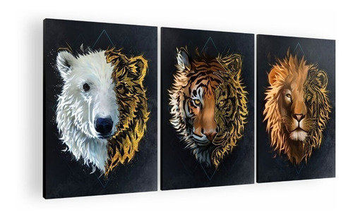 Cuadro Decorativo Mural Triptico Animals 90x42 Mdf