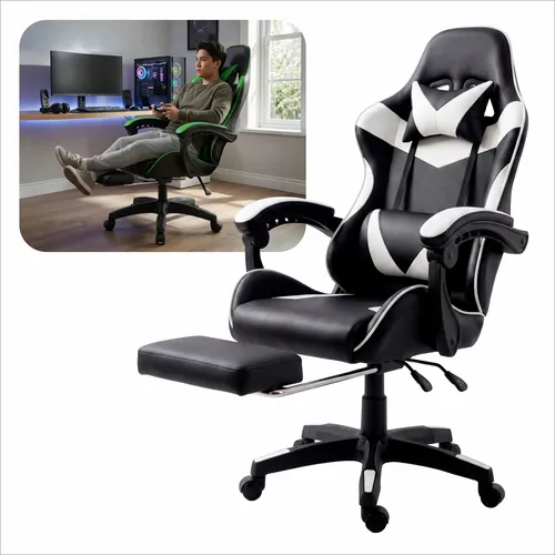 Cadeira Gamer Jogos Setup Profissional Ergonômica Reclinavel Branco Couro Sintético