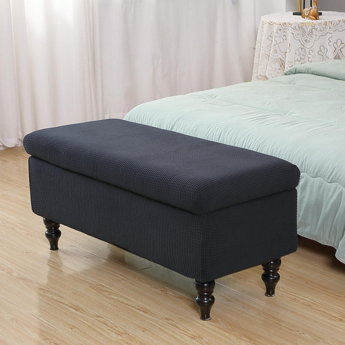 Rectángulo Otomano Slipcover Tela Jacquard Con Banda Negro