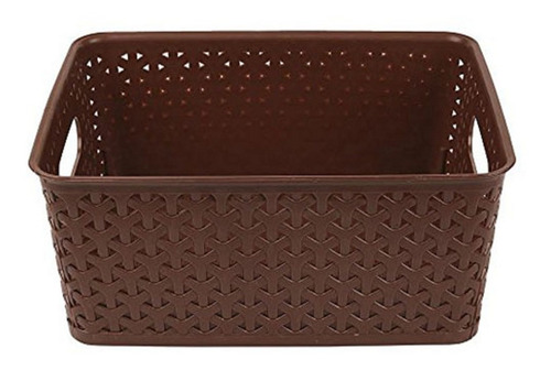 Caja Organizadora Plástica C/tapa Canasto Marrón Apilable M