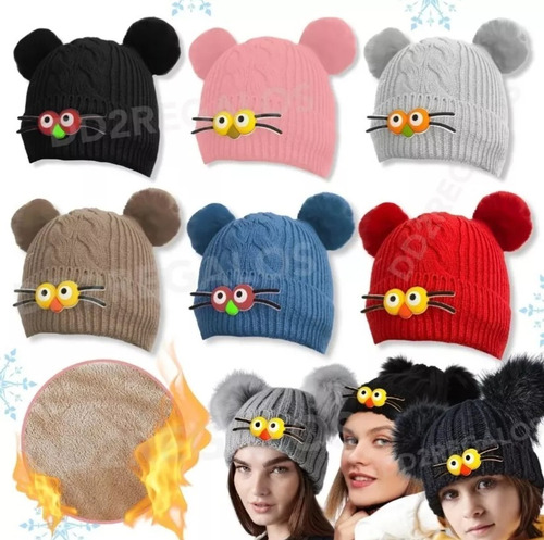 Gorro Pompón De Lana Niños Interior Polar Invierno Animales