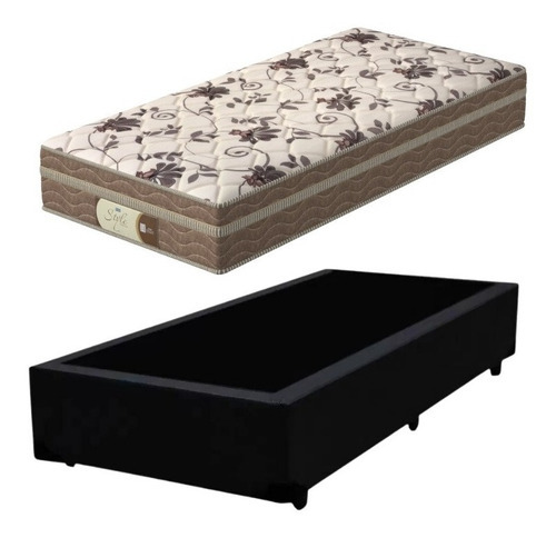 Cama Box Solteiro + Colchão Mola Ensacada Probel Style Cor Preto