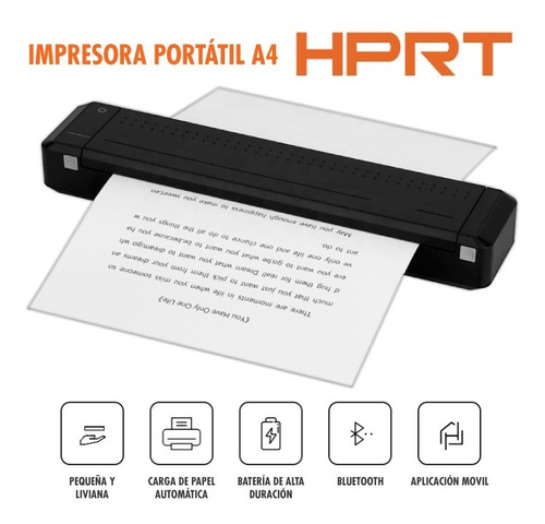 Impressora portátil A4 Bluetooth preta Hprt Mt800