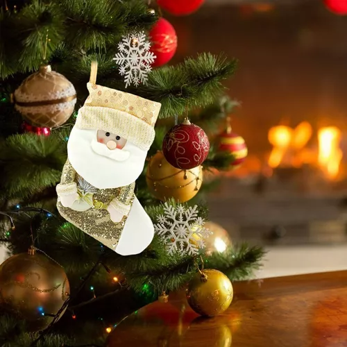 Duosheng & Elegant 4 Calcetin Navidad para Colgar Plaid Grandes Calcetines Navidad Chimenea Familia Bolsa para Dulces Navidad Decoración Casa 
