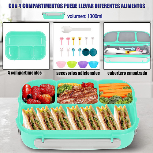 Fiambrera Bento 1300 Ml, Caja De Almuerzo Con 4