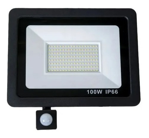 Foco Proyector De Area Led Con Sensor 100w Exterior - Ip65. Color De La Carcasa Negro Color De La Luz Blanca