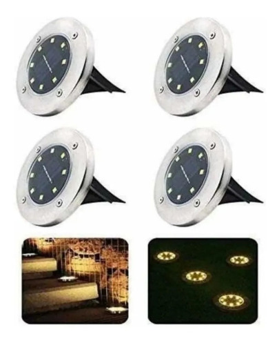 Pack X4 Luz Solar 8 Led Con Estaca Exterior Tierra Jardin