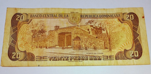 Billete Republica Dominicana 20 Pesos 1990 Vf.-p.133 (Usado)