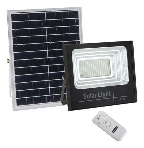 Foco Solar 100w Recargable Con Control Remoto- Unilux Carcasa Negro Luz Blanco Cálido