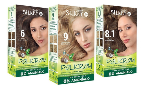 3 Tintura Coloracion Sin Amoniaco Kit Silkey Policrom 3c