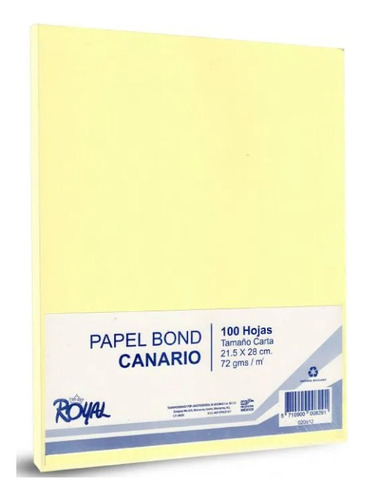 Papel Royal Bond Carta Impresión 75gr Paq 100 Hojas Colores