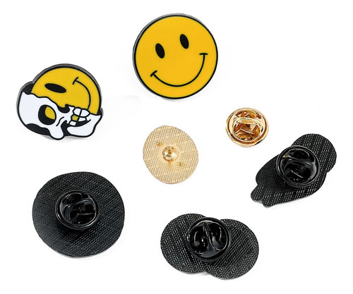 Pack 4 Pines Tipo Smiley, Prendedor Carita Feliz Amarilla.