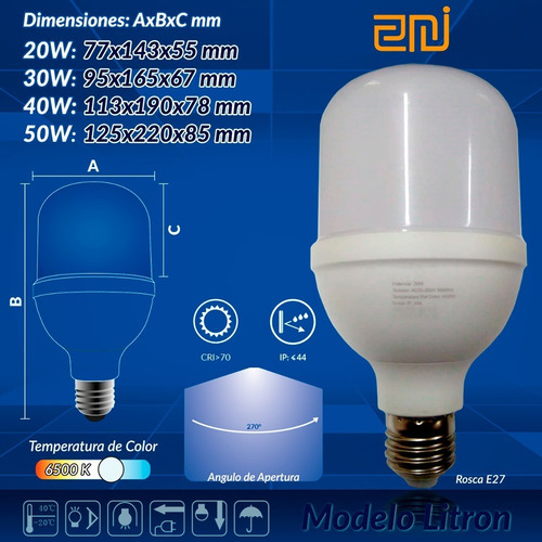 Bombillo Led Alta Potencia Luz Blanca H. Power 30w E27