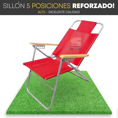 Imagen 4 de 9 de Sillon Reposera 5 Posiciones Reforzada Alta 120 Kg Calidad