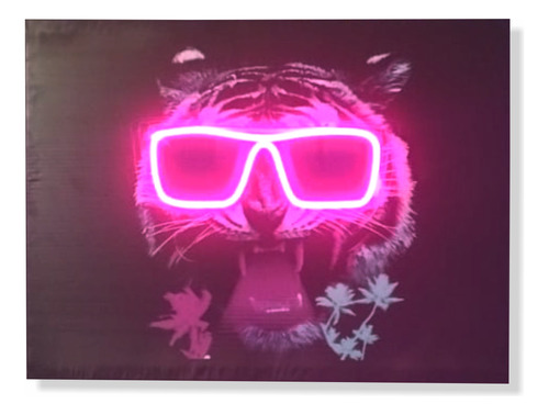 Cuadro Gato Con Lentes Luminoso Neon Lona  Diseño Decoracion