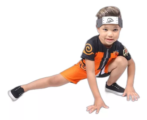 Fantasia Naruto Uzumaki Infantil Macacão Curto Com Bandana