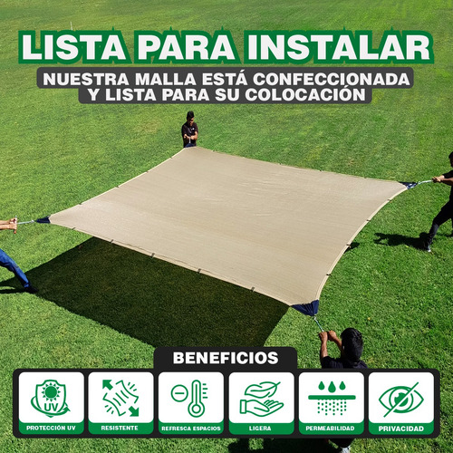 Imagen 3 de 10 de Malla Sombra 7mx6m 90% Beige Raschel Reforzada
