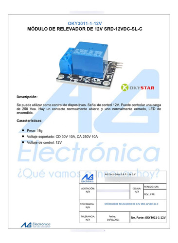 Modulo De Relevador De 12v Srd-12vdc-sl-c Oky3011-1-12v