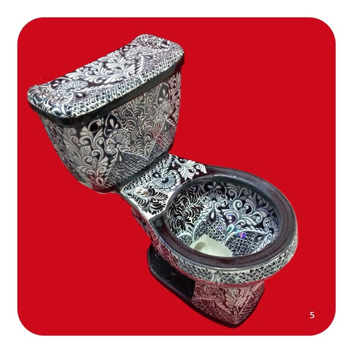 Imagen 2 de 4 de Wc Sanitario Taza + Tanque Cerámica Tipo Talavera Negro M5